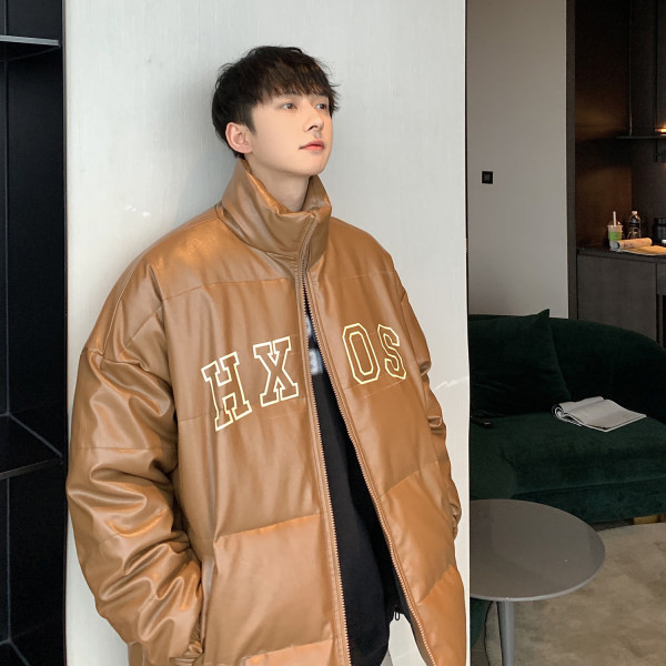 Jachetă largi de iarnă pentru bărbați, cu litere și guler înalt