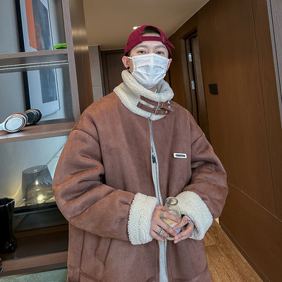 Palton pentru bărbați din piele de căprioară ecologică cu căptușeală de pluș