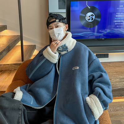 Palton pentru bărbați din piele de căprioară ecologică cu căptușeală de pluș