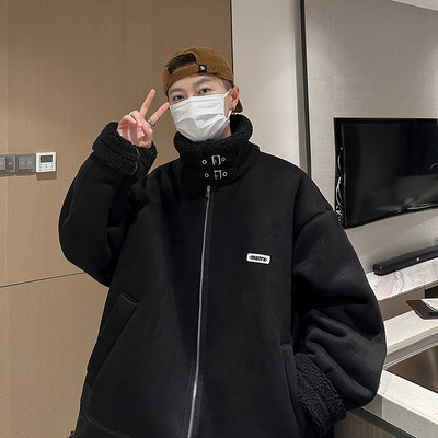 Palton pentru bărbați din piele de căprioară ecologică cu căptușeală de pluș