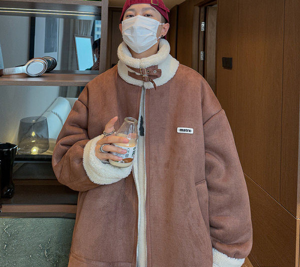 Palton pentru bărbați din piele de căprioară ecologică cu căptușeală de pluș