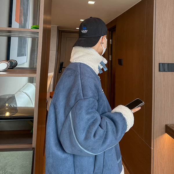 Palton pentru bărbați din piele de căprioară ecologică cu căptușeală de pluș