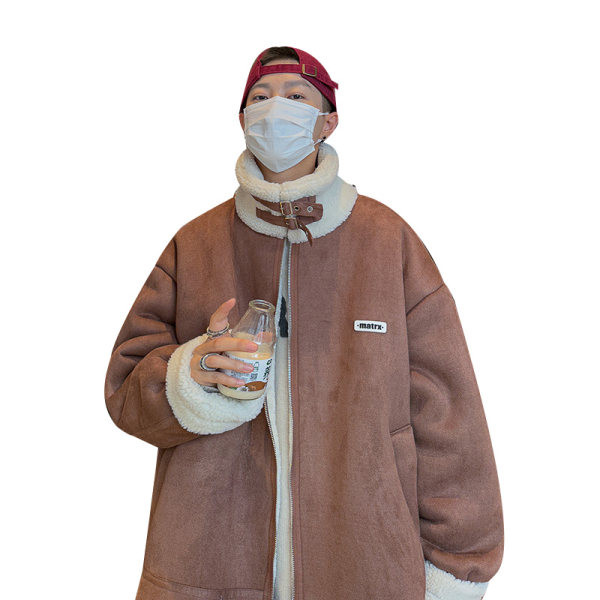 Palton pentru bărbați din piele de căprioară ecologică cu căptușeală de pluș