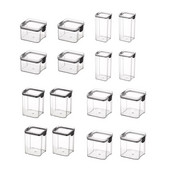 4 vnt virtuvės sandarios skardinės, grūdų laikymo stiklainiai, šaldytuvai, sukraunamos skardinės, permatomos skardinės, šviežių laikymo dėžės