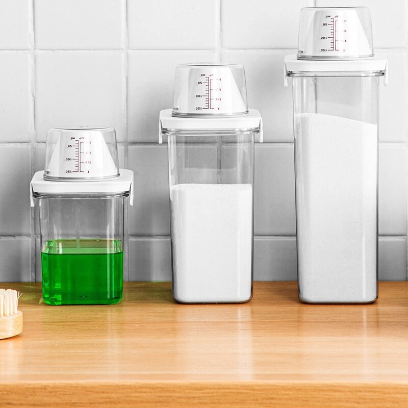Légmentesen záródó mosószer-por tároló doboz Mosópor tartály fedéllel és fogantyúval Többcélú tárolódoboz
