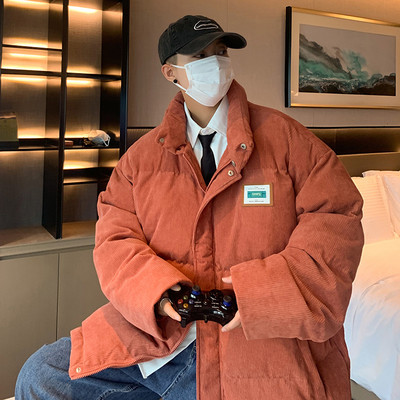 Jachetă de iarnă pentru bărbați, model larg, cu guler înalt și logo