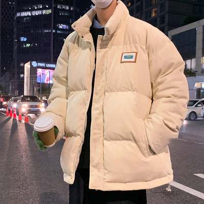 Jachetă de iarnă pentru bărbați, model larg, cu guler înalt și logo