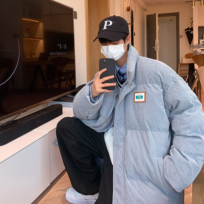 Jachetă de iarnă pentru bărbați, model larg, cu guler înalt și logo