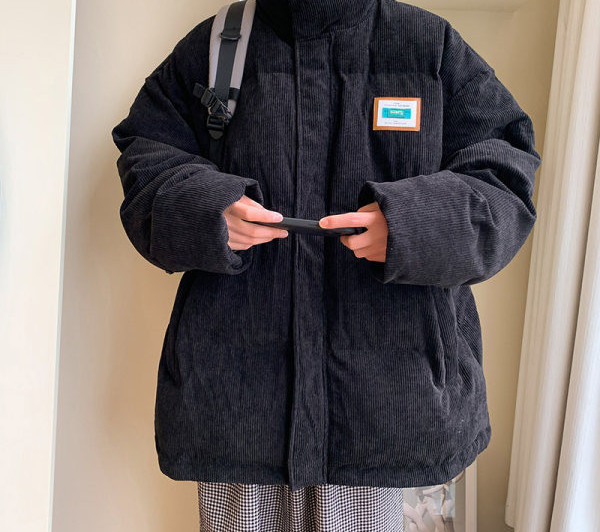 Jachetă de iarnă pentru bărbați, model larg, cu guler înalt și logo