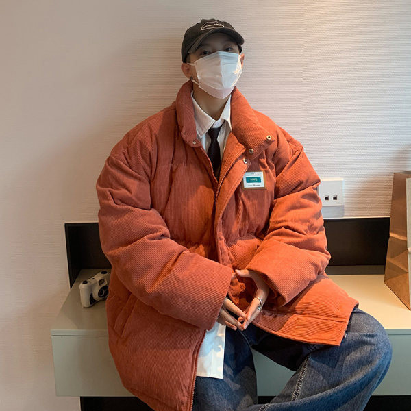 Jachetă de iarnă pentru bărbați, model larg, cu guler înalt și logo