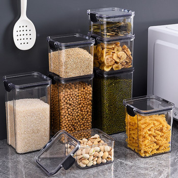 Контейнери за съхранение на храна Кухненски кутии Комплект кутии Капак Хладилник Прозрачна запечатана кутия Органайзер за насипни буркани със зърнени храни С възможност за подреждане