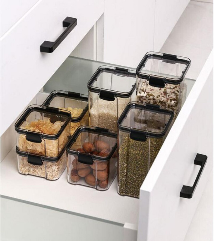 ömlesztett gabonafélékhez kamra rendszerező üvegek fedővel Otthoni konyhai rendszerezők Élelmiszer tárolás Konyhai konténer műanyag doboz tégelyek