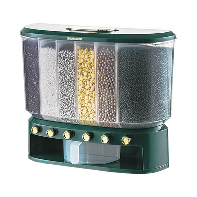 Sieninis sauso maisto dozatorius Daugiagrūdžių grūdų dozatoriaus talpykla 6 tinklelių virtuvės maisto dozatorius su lengvo valdymo mygtuko sienele