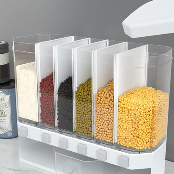 Монтирана на стена кофа Сплитер Дозатор за оризови зърнени храни Влагоустойчива пластмасова автоматична стойка Запечатани дозиращи кутии за съхранение на храна