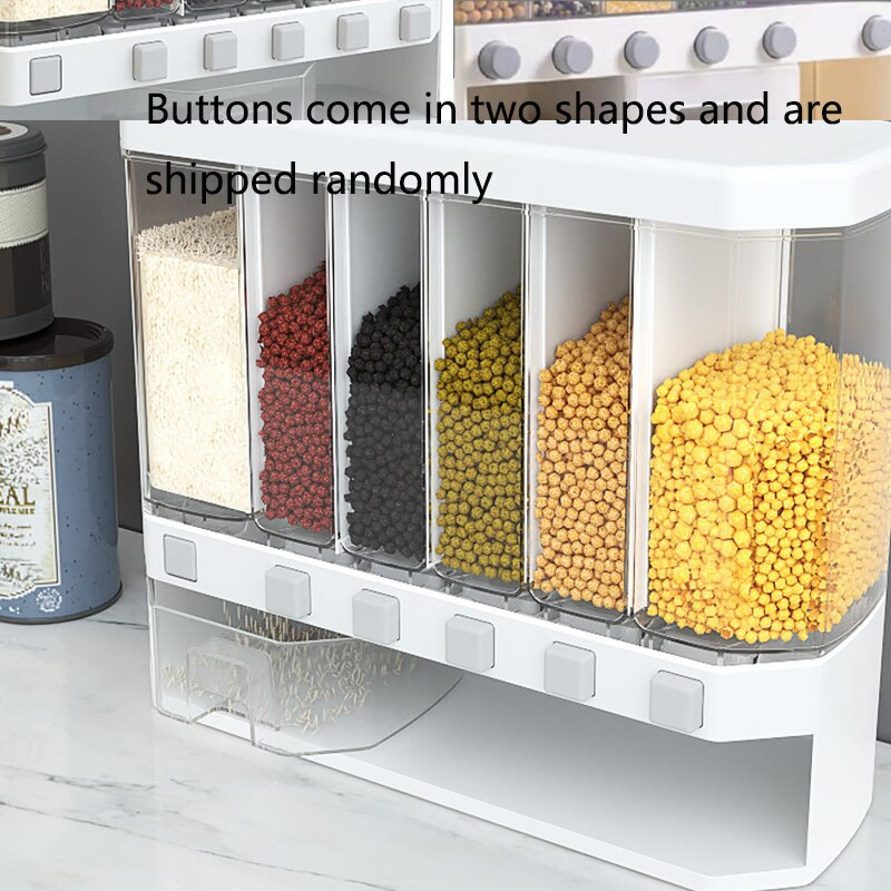 Falra szerelhető vödörhabos rizsgabona-adagoló Nedvességálló műanyag automata állványos, lezárt adagoló élelmiszertároló dobozok