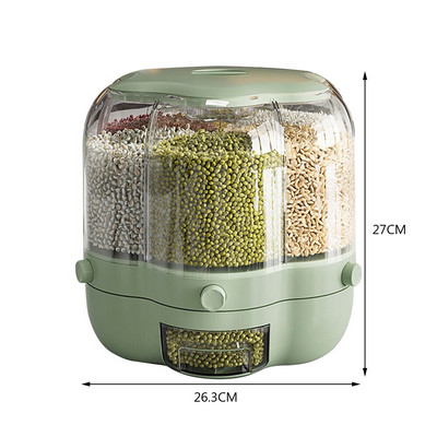 Forgó gabona-adagoló Rizs élelmiszer-gabonatároló tartály Fehér zöld Nedvességmegelőző Konyhai Rendező