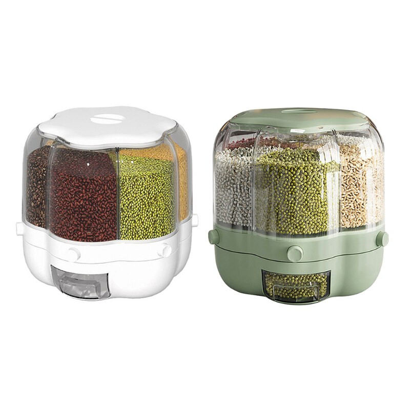 Forgó gabona-adagoló Rizs élelmiszer-gabonatároló tartály Fehér zöld Nedvességmegelőző Konyhai Rendező