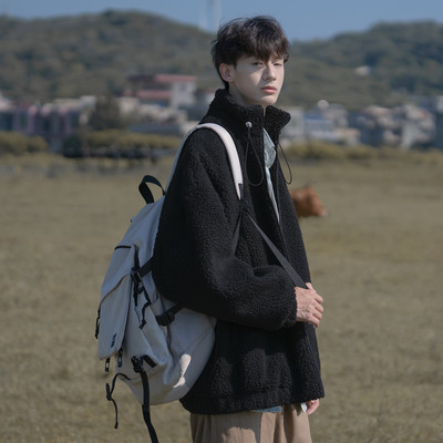 Jachetă de pluș de iarnă pentru bărbați cu șireturi și logo