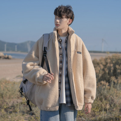 Jachetă de pluș de iarnă pentru bărbați cu șireturi și logo