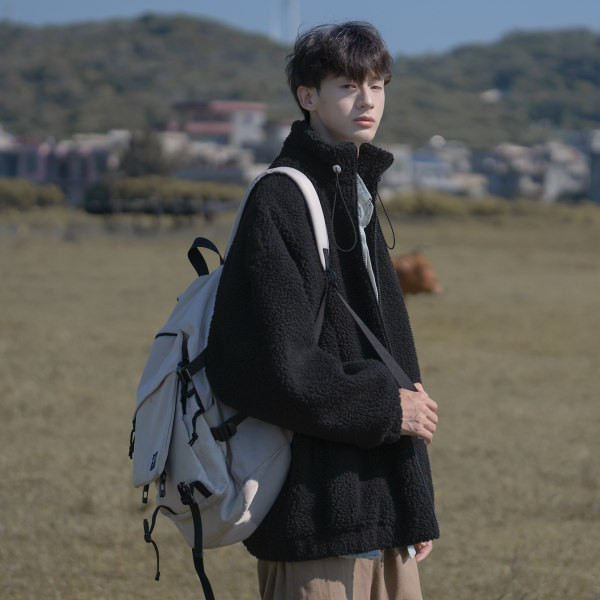 Jachetă de pluș de iarnă pentru bărbați cu șireturi și logo