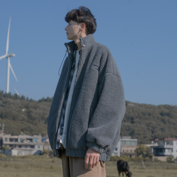 Jachetă de pluș de iarnă pentru bărbați cu șireturi și logo