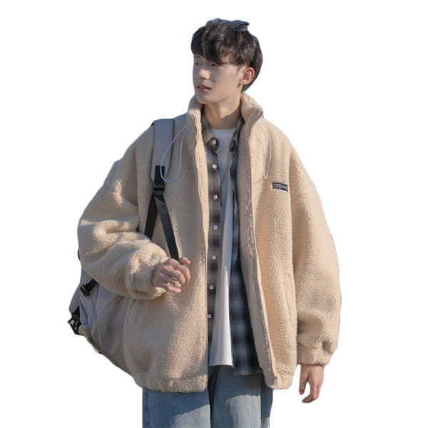 Jachetă de pluș de iarnă pentru bărbați cu șireturi și logo