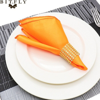 50Τμ 30cm Τετράγωνες Τραπεζοπετσέτες Πανί Σατέν Υφασμάτινο Πετσέτα Μαντήλι τσέπης για Γάμο Γενέθλια Home Party Hotel Gold Λευκό