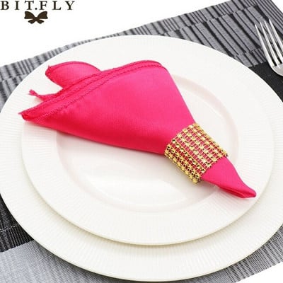 50Τμ 30cm Τετράγωνες Τραπεζοπετσέτες Πανί Σατέν Υφασμάτινο Πετσέτα Μαντήλι τσέπης για Γάμο Γενέθλια Home Party Hotel Gold Λευκό