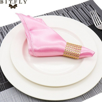 50Τμ 30cm Τετράγωνες Τραπεζοπετσέτες Πανί Σατέν Υφασμάτινο Πετσέτα Μαντήλι τσέπης για Γάμο Γενέθλια Home Party Hotel Gold Λευκό