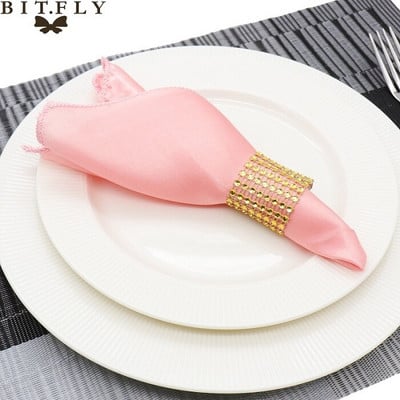 50Τμ 30cm Τετράγωνες Τραπεζοπετσέτες Πανί Σατέν Υφασμάτινο Πετσέτα Μαντήλι τσέπης για Γάμο Γενέθλια Home Party Hotel Gold Λευκό