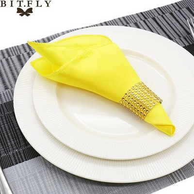 50Τμ 30cm Τετράγωνες Τραπεζοπετσέτες Πανί Σατέν Υφασμάτινο Πετσέτα Μαντήλι τσέπης για Γάμο Γενέθλια Home Party Hotel Gold Λευκό