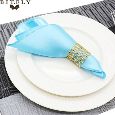 50Τμ 30cm Τετράγωνες Τραπεζοπετσέτες Πανί Σατέν Υφασμάτινο Πετσέτα Μαντήλι τσέπης για Γάμο Γενέθλια Home Party Hotel Gold Λευκό