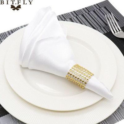 50Τμ 30cm Τετράγωνες Τραπεζοπετσέτες Πανί Σατέν Υφασμάτινο Πετσέτα Μαντήλι τσέπης για Γάμο Γενέθλια Home Party Hotel Gold Λευκό