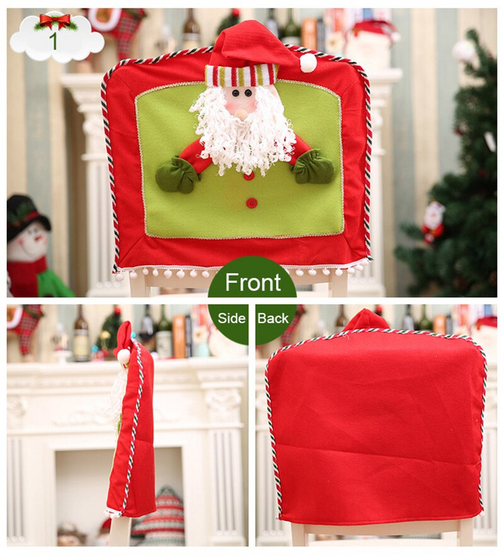 Husă elastică elastică pentru spate pentru scaun de Crăciun Husă pentru scaune drăguț 3D Moș Crăciun pentru decorarea petrecerilor Huse pentru scaune de bucătărie