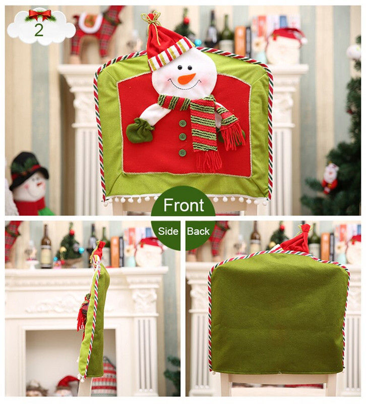 Husă elastică elastică pentru spate pentru scaun de Crăciun Husă pentru scaune drăguț 3D Moș Crăciun pentru decorarea petrecerilor Huse pentru scaune de bucătărie