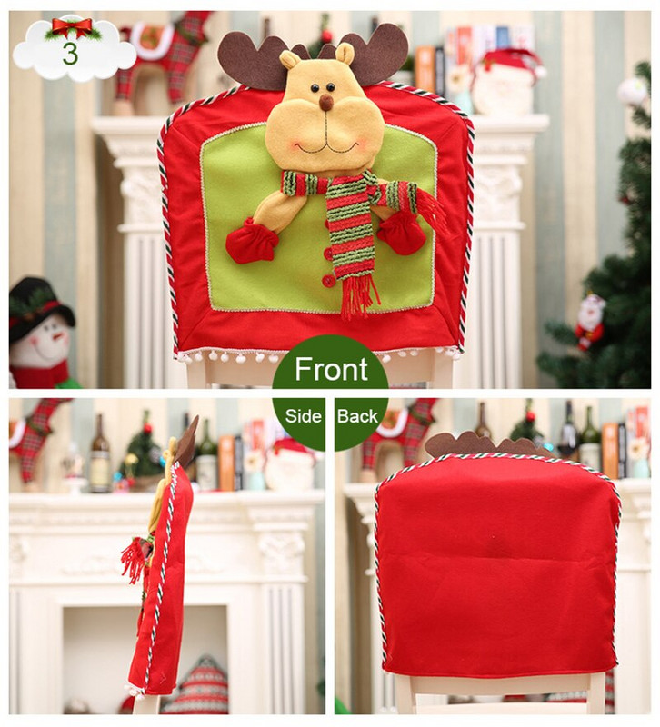 Husă elastică elastică pentru spate pentru scaun de Crăciun Husă pentru scaune drăguț 3D Moș Crăciun pentru decorarea petrecerilor Huse pentru scaune de bucătărie