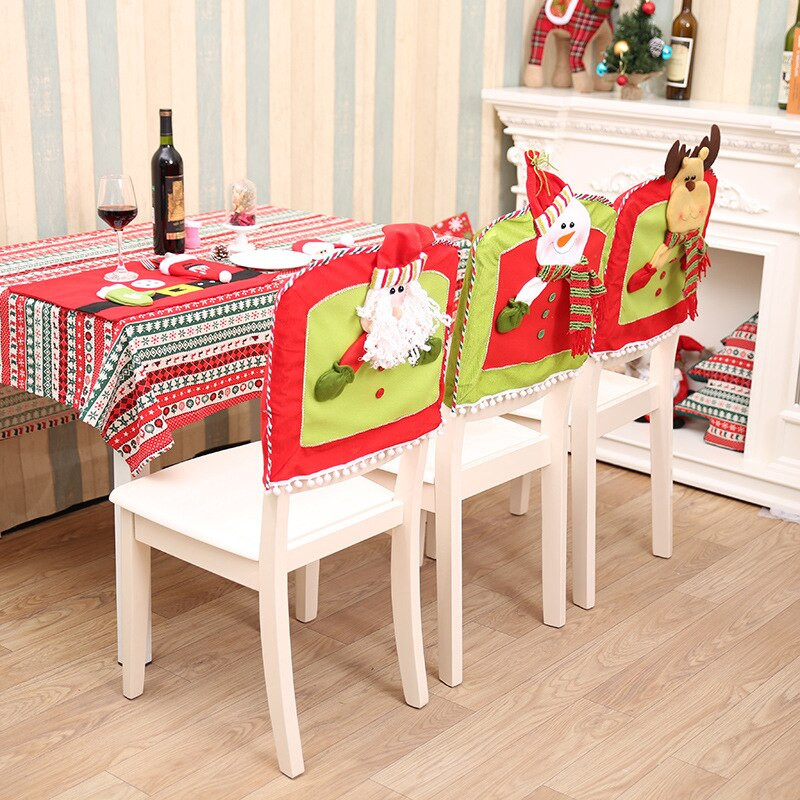 Husă elastică elastică pentru spate pentru scaun de Crăciun Husă pentru scaune drăguț 3D Moș Crăciun pentru decorarea petrecerilor Huse pentru scaune de bucătărie