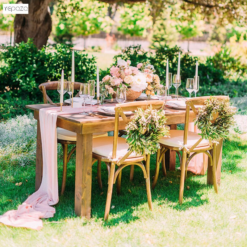 YEPQZQ Vjenčani dar Gaza Stolni trkač Party Table Banner Personalizirajte vjenčanu dekoraciju Ružičasti Guaze salvete i staze 60x400cm