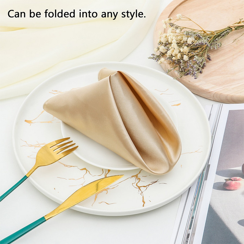 10db/tétel Négyzet alakú szatén asztali szalvéták puha zsebkendő Romantikus esküvői bankett asztalterítő vacsora dekoráció egyedi szalvéták