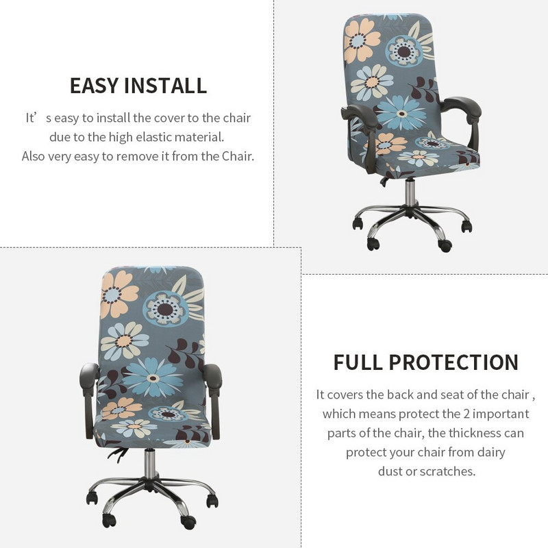 Nyomtatott elasztikus székhuzatok, szennyeződésmentes forgó, rugalmas irodai számítógépes asztali székhuzat Levehető csúszóhuzatok M/L