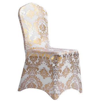 Бронзираща златиста щампована калъфка за столове Разтеглива подвижна миеща се ликра Универсални сватбени калъфи за столове за банкет в ресторант