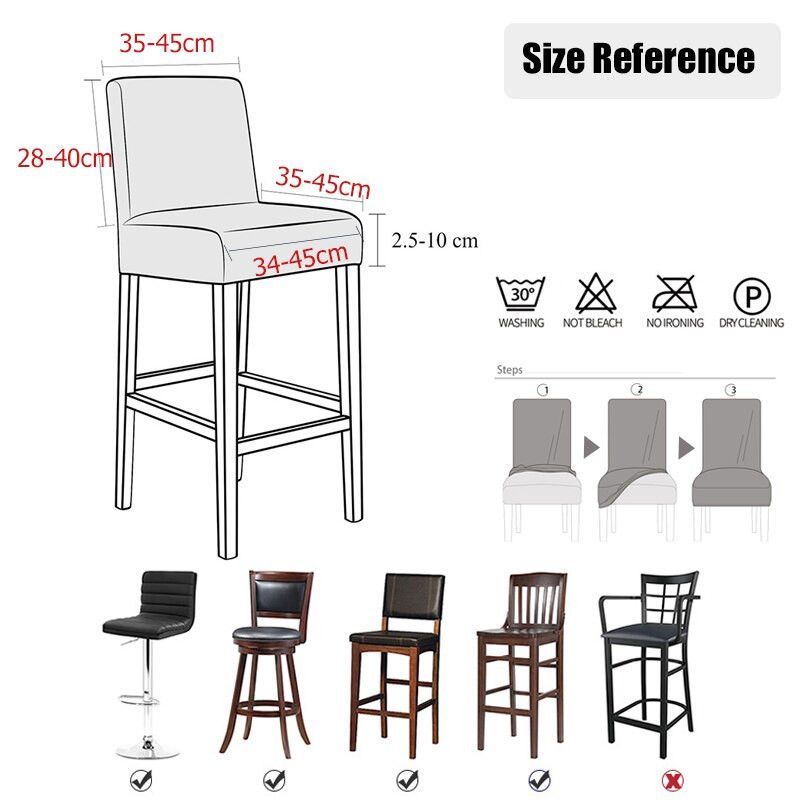 Vízálló bárszékhuzat rövid háttámla, rugalmas székhuzatok Kivehető, mosható, karcolásgátló, szennyeződésmentes otthoni dekorációs ülésvédők