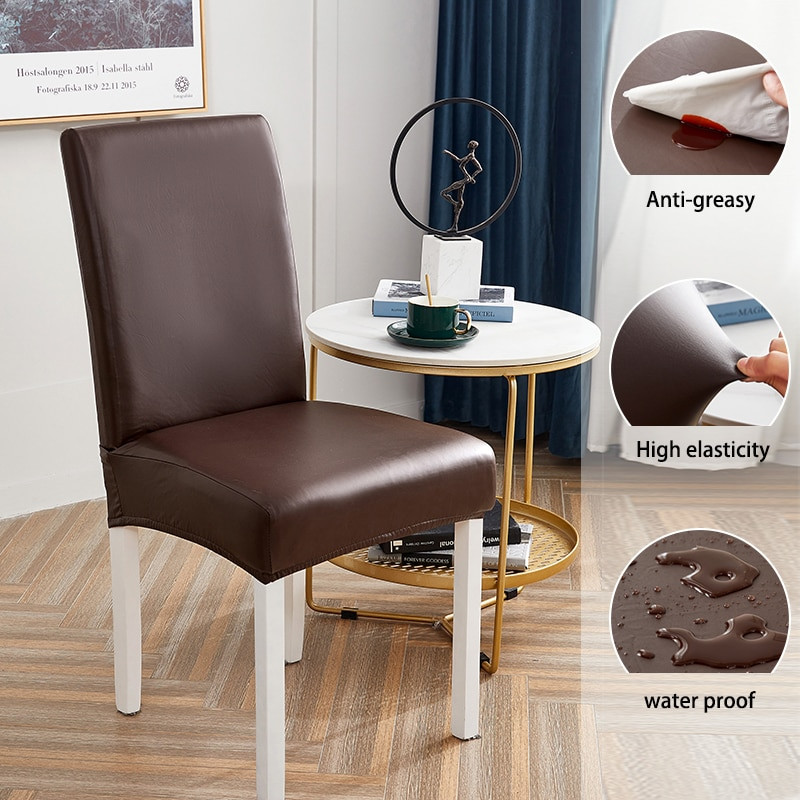Husă pentru scaun din piele PU de culoare solidă, pentru restaurant, pentru spătar de birou, pentru scaun, impermeabilă, pentru zgârieturi de pisică, pentru decorarea casei.