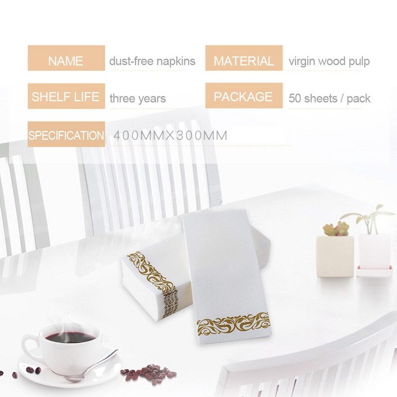50 komada jednokratnih ručnika za ruke Papirnate salvete za stol Elegantne maramice Vintage ručnik Bijeli rođendani Svadbe Dekoracija doma
