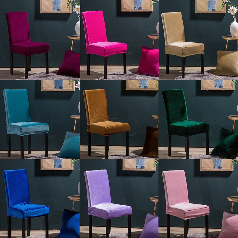 „Airldianer Velvet Stretch“ kėdžių užvalkalai, vienspalviai spandex pliušiniai kėdžių užvalkalai Namų valgomojo užvalkalai