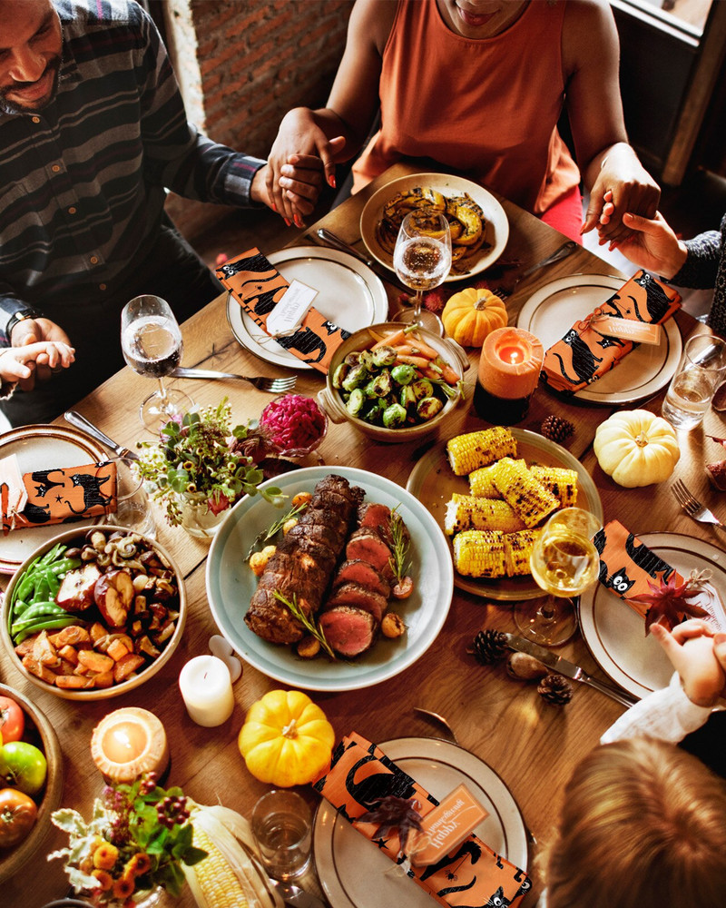 Helovino tematikos juoda katė 4/6/8 vnt medžiaginė servetėlė stalo dekoras vakarienės rankšluostis virtuvės lėkštėms Kilimėlis vestuvių vakarėlio dekoravimui
