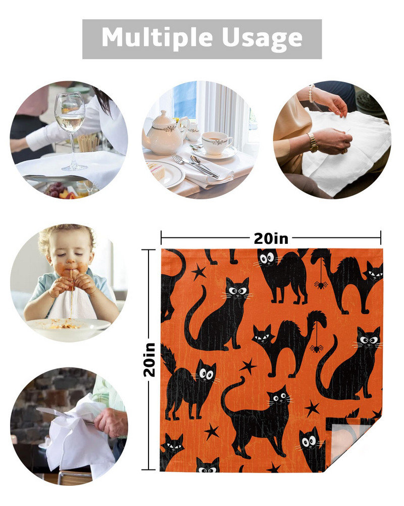Helovino tematikos juoda katė 4/6/8 vnt medžiaginė servetėlė stalo dekoras vakarienės rankšluostis virtuvės lėkštėms Kilimėlis vestuvių vakarėlio dekoravimui