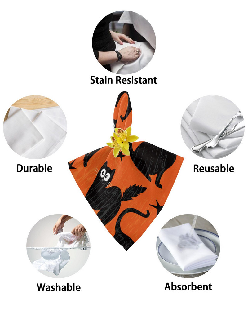 Helovino tematikos juoda katė 4/6/8 vnt medžiaginė servetėlė stalo dekoras vakarienės rankšluostis virtuvės lėkštėms Kilimėlis vestuvių vakarėlio dekoravimui