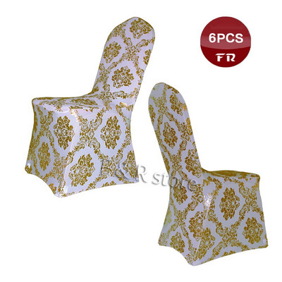 Didmeninė prekyba 6 vnt. / pakuotėje „Housse Chaise Spandex“ prabangūs gėlių aukso bronziniai kėdžių užvalkalai santuokos festivaliui namų tekstilės tiekėjas