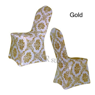Veľkoobchodný dodávateľ 6 ks/balenie luxusných kvetinových poťahov na stoličky s bronzovým vzorom Housse Chaise Spandex pre svadobné festivaly a bytové textílie